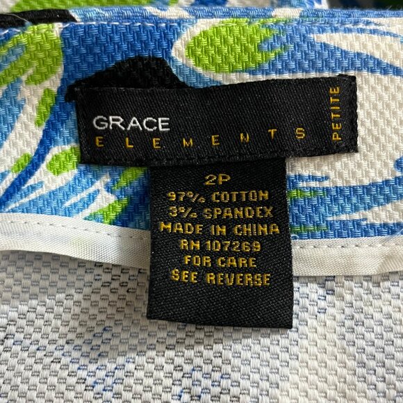 Grace Elements Skirt 2P Petite Blue Green Floral Cotton Blend Bow Pockets Used - Picture 7 of 13